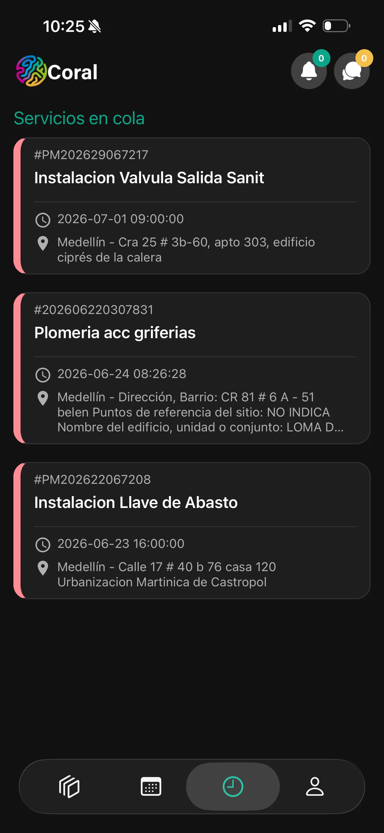 Cola de servicios pendientes por asignar