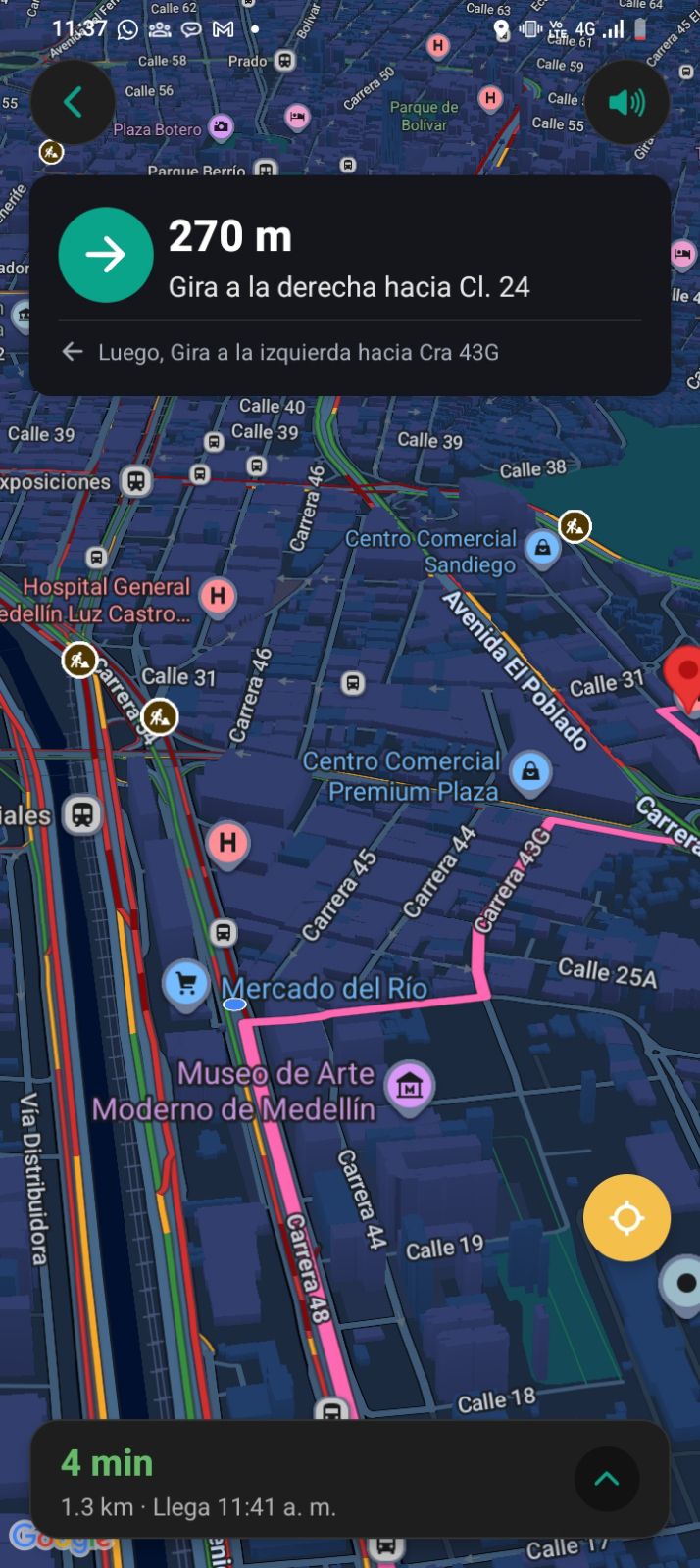 Ruta hacia el sitio del servicio